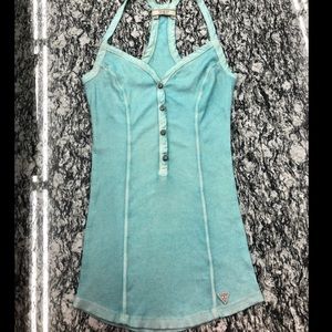 Teal Guess Tank rhinestone buttons